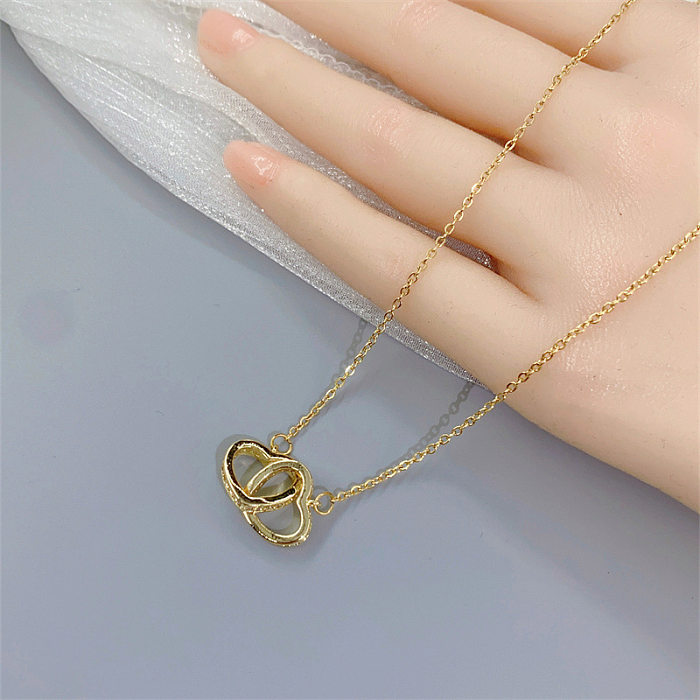 Sweet Heart Shape Stainless Steel Inlaid Gold Necklace 1 Piece