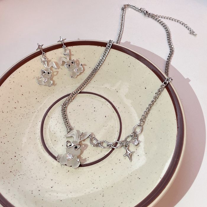 Fashion Rabbit Stainless Steel Plating Zircon Pendant Necklace