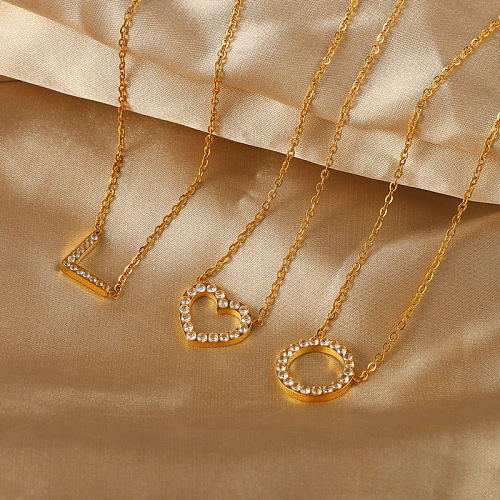 Collier en forme de cœur avec disque géométrique creux, bijoux en acier inoxydable doré