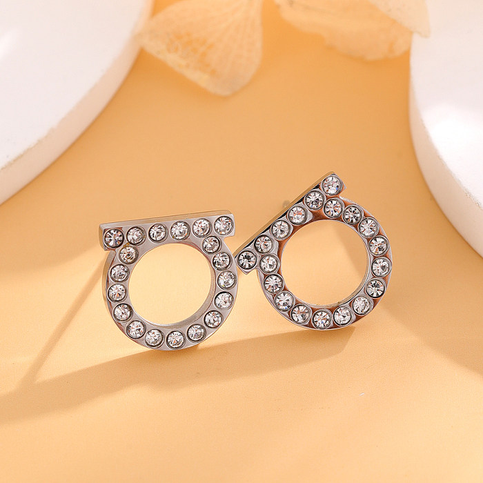 1 Pair Simple Style Letter Plating Inlay Stainless Steel Rhinestones 18K Gold Plated Ear Studs