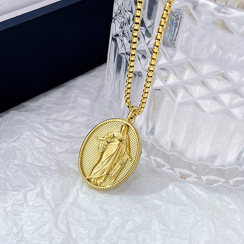 Retro Streetwear Oval Stainless Steel  Stainless Steel Plating Pendant Necklace