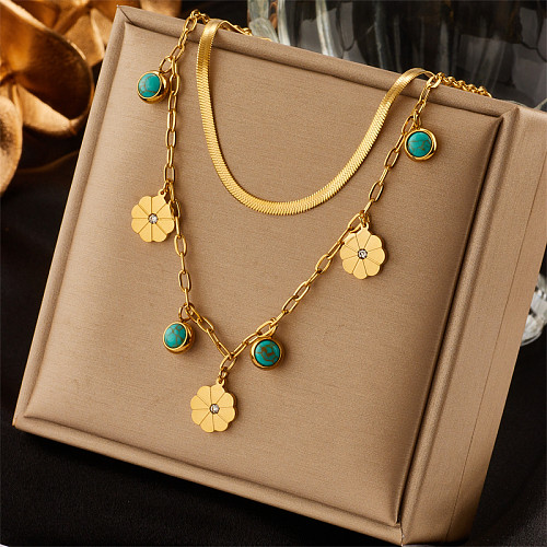 Vintage Style Fashion Korean Style Stainless Steel Layered Plating Necklace 1 Piece