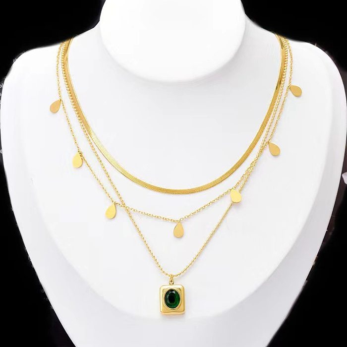 Glam Geometric Stainless Steel Plating Inlay Rhinestones 18K Gold Plated Layered Necklaces
