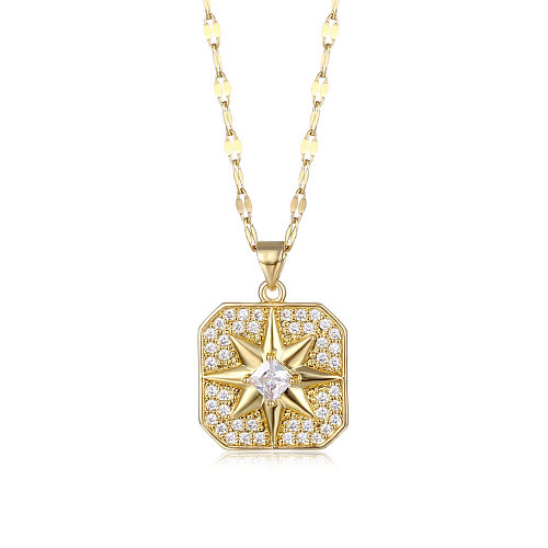 Collier pendentif plaqué or 18 carats avec incrustation de placage en acier inoxydable étoile brillante