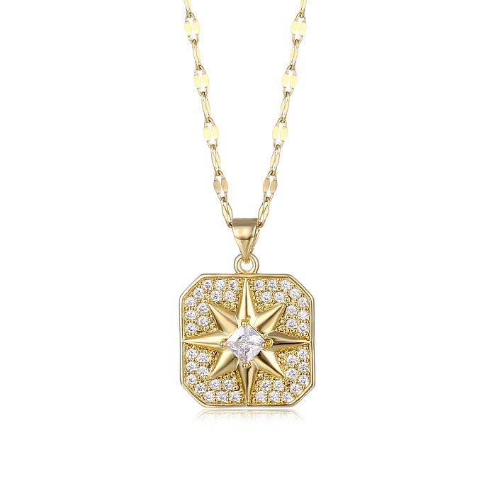 Collier pendentif plaqué or 18 carats avec incrustation de placage en acier inoxydable étoile brillante