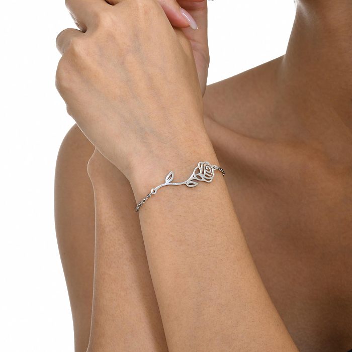 Bracelets plaqués or en acier inoxydable, Style moderne et élégant, fleur de Style Simple, en vrac