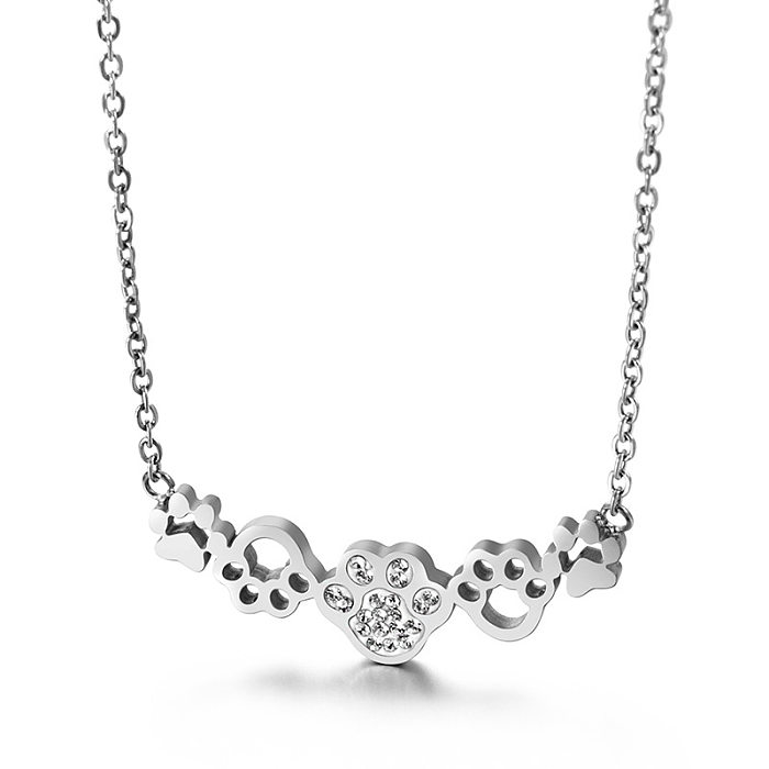 Neue Edelstahl-Anhänger-Halskette mit Diamant-Katzenkrallen-Fußabdrücken-Halskette im Großhandel