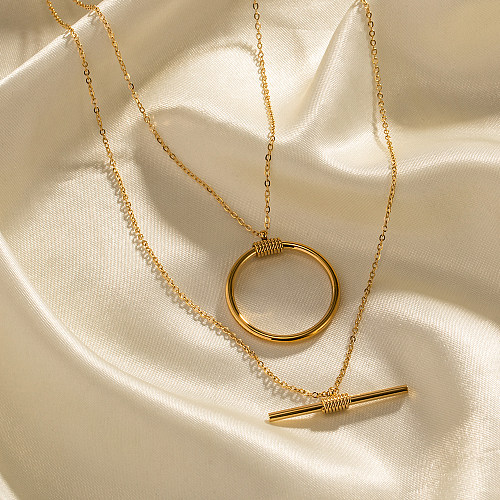 Estilo simples redondo chapeamento de aço inoxidável colares em camadas banhadas a ouro