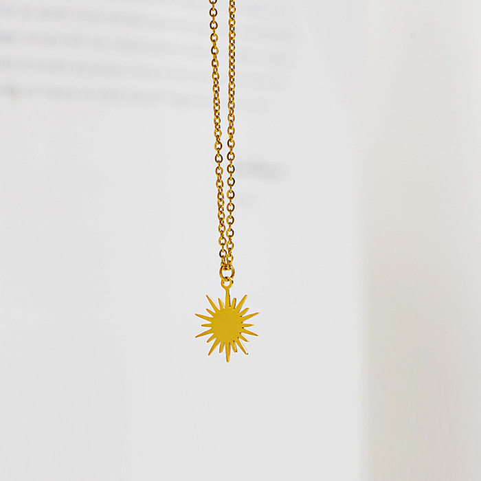 Fashion Six-Pointed Star Sun Pendant Stainless Steel Clavicle Chain 14K Gold Plated Necklace