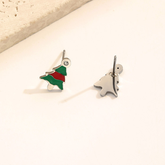 1 زوج لطيف كلاسيكي نمط شجرة عيد الميلاد المينا البطانة الفولاذ المقاوم للصدأ الزركون الأذن ترصيع