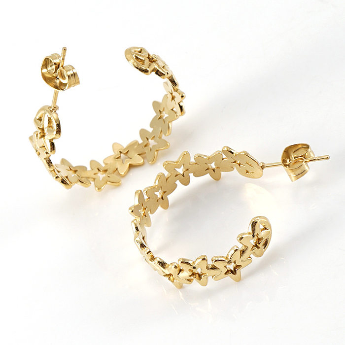 Brincos de aço inoxidável banhados a ouro com brincos de orelha de estrela da moda em aço inoxidável