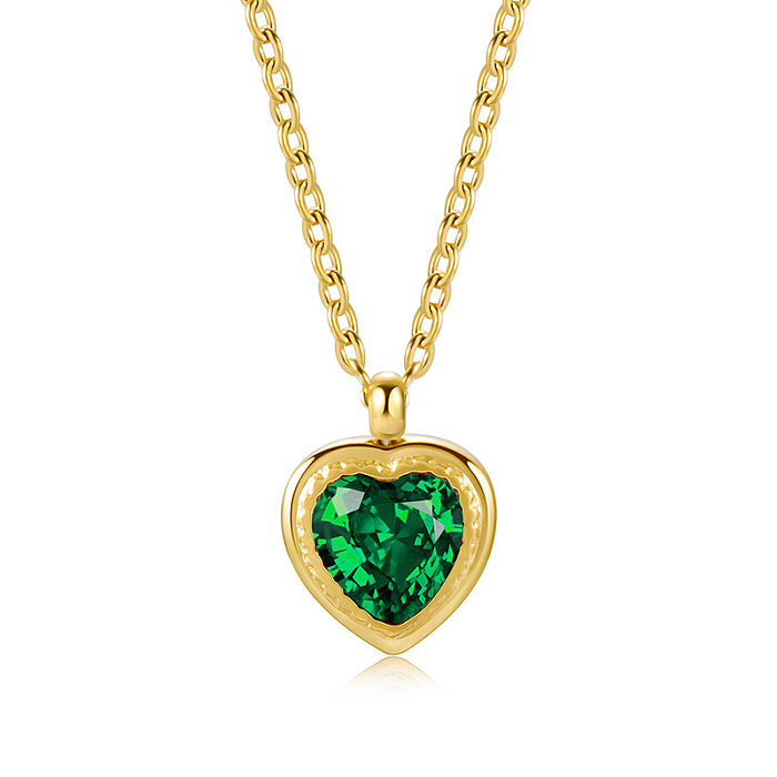 Collier pendentif en Zircon plaqué or en acier inoxydable en forme de cœur à la mode