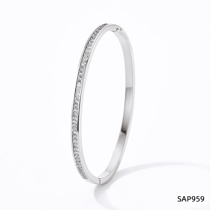 Classic Style Solid Color Stainless Steel Plating Inlay Artificial Gemstones Bangle