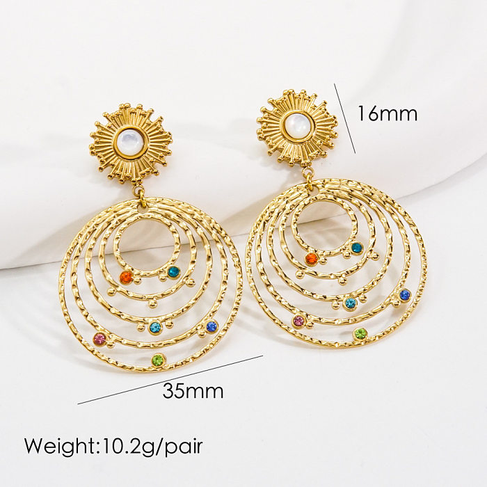 1 Pair Bohemian Round Plating Inlay Stainless Steel  Natural Stone Zircon Drop Earrings