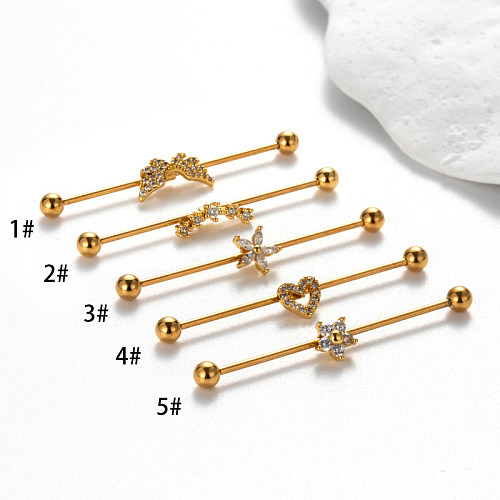 1 peça estilo simples cruz forma de coração cobra chapeamento incrustação de aço inoxidável zircão 18K brincos banhados a ouro