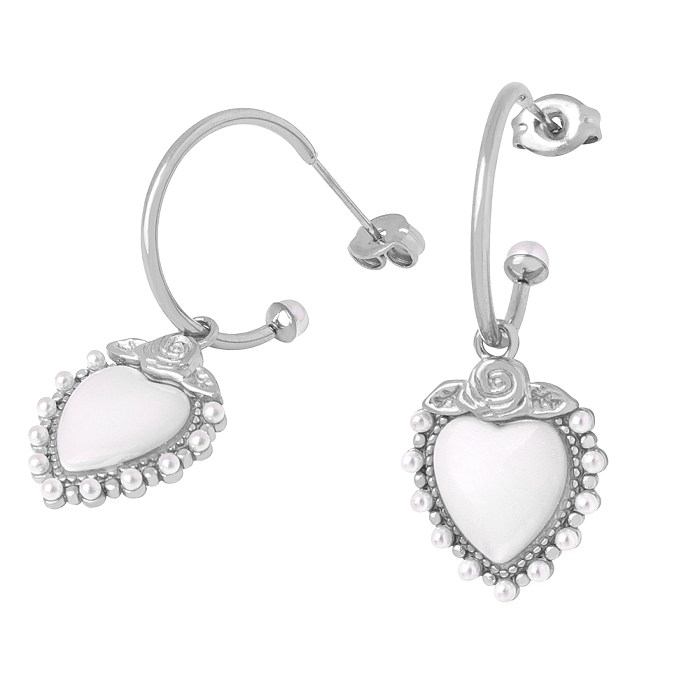 Boucles d'oreilles plaquées or 1 carats, 18 paire, élégantes vacances, incrustation en forme de cœur, Imitation de perles, perles artificielles en acier inoxydable