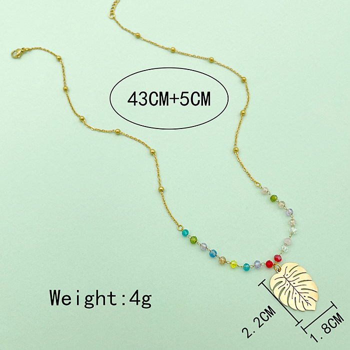 Urlaub Moderner Stil Blätter Edelstahl Künstlicher Kristall Perlenüberzug Vergoldete Anhänger-Halskette