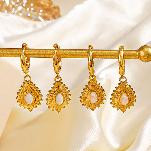 1 Pair Retro Water Droplets Plating Inlay Stainless Steel  Natural Stone 18K Gold Plated Drop Earrings