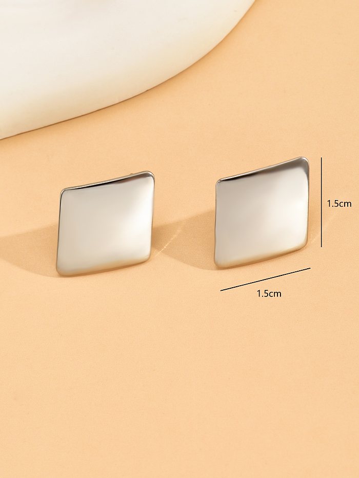 1 Pair Punk Oval Rhombus Plating Stainless Steel  White Gold Plated Ear Studs