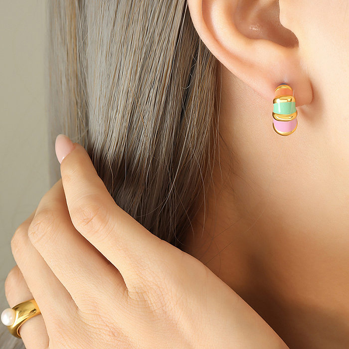 Modische Farbblock-Emaille-Ohrringe aus Edelstahl, 1 Paar
