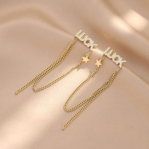 1 Pair Retro Letter Stainless Steel  Plating Zircon Drop Earrings