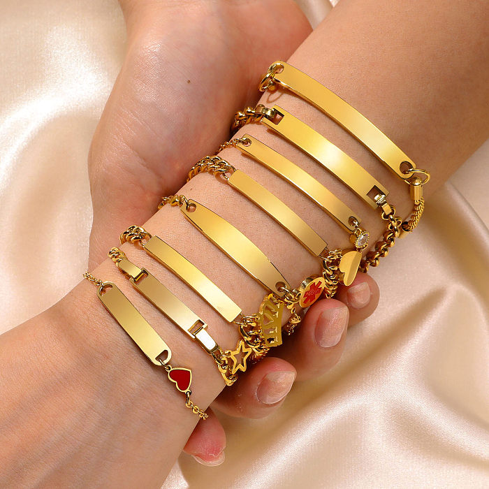 Simple Style Star Heart Shape Crown Stainless Steel 18K Gold Plated Zircon Bracelets In Bulk