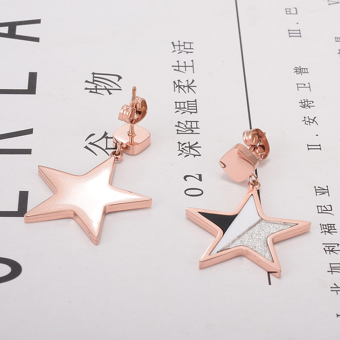 Personality Rose Gold Five-pointed Star Short Pendant Stainless Steel Earrings