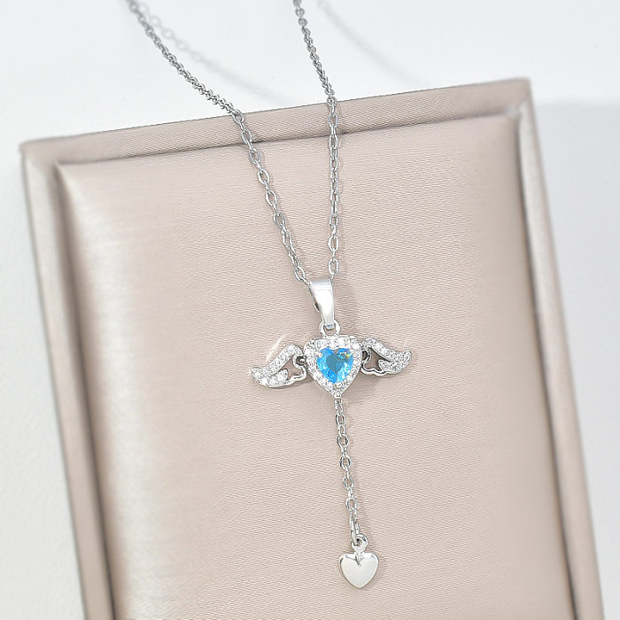 Sweet Heart Shape Stainless Steel Inlay Zircon Pendant Necklace