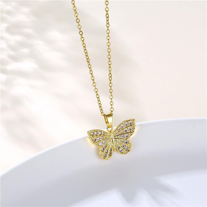 Wholesale 1 Piece Artistic House Teapot Butterfly Stainless Steel  Stainless Steel 18K Gold Plated Gold Plated Zircon Pendant Necklace