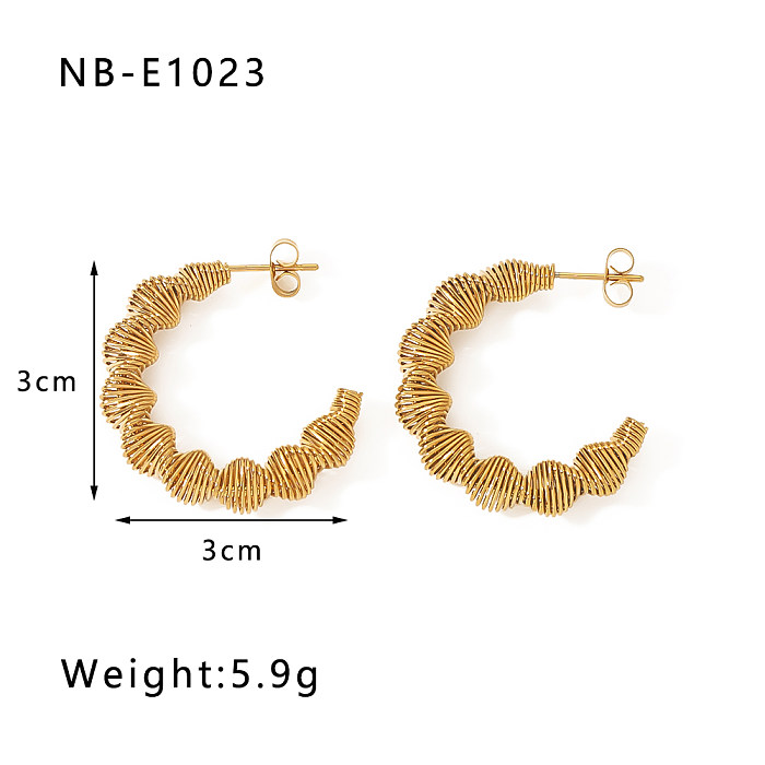 Chinese Ancient Style European And American New Stainless Steel Spiral Hollow Winding C- Shaped Spring Twist Shaped Geometric 18K Gold Plated Earrings