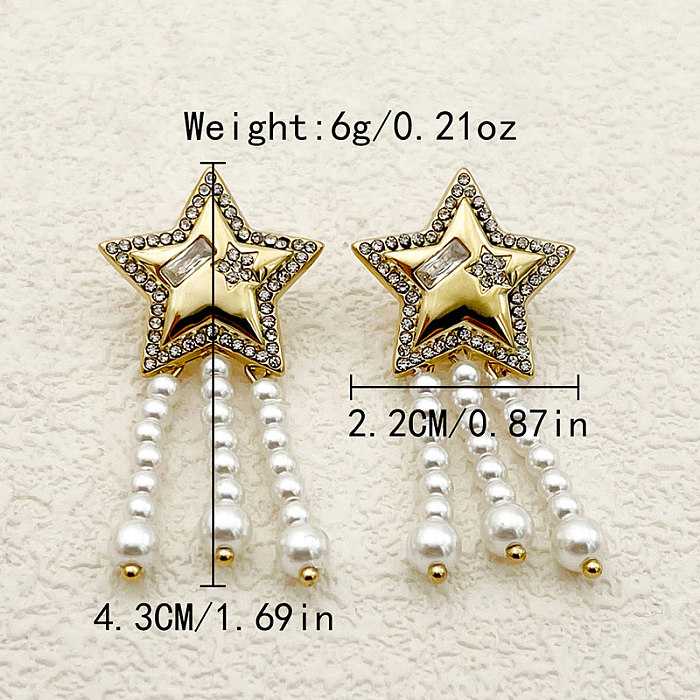 1 Pair Cute Star Plating Inlay Stainless Steel  Rhinestones Gold Plated Drop Earrings