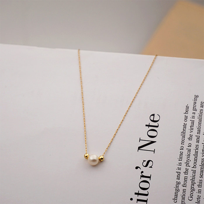 Fashion Round Pearl Stainless Steel Necklace 1 Piece