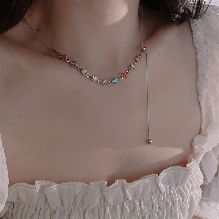 IG Style Square Alloy Stainless Steel Zircon Necklace In Bulk