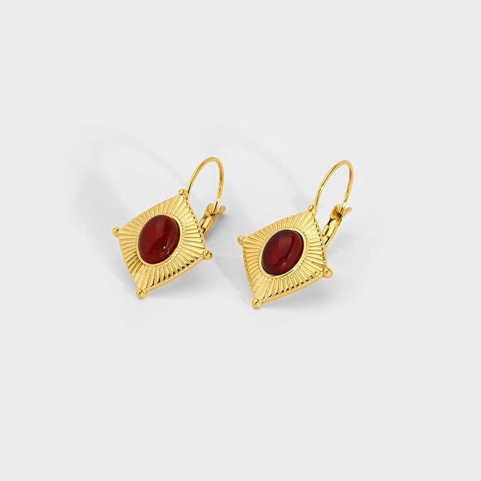 1 Paar Retro-Ohrringe aus Edelstahl mit runder, quadratischer Beschichtung und Türkis-Vergoldung