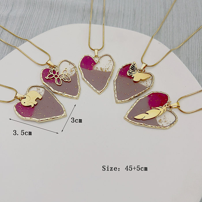 Fashion Animal Heart Shape Butterfly Stainless Steel  Epoxy Pendant Necklace 1 Piece