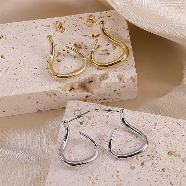 1 paire de boucles d'oreilles en acier inoxydable plaqué or 18 carats, Style Simple, classique, polissage géométrique