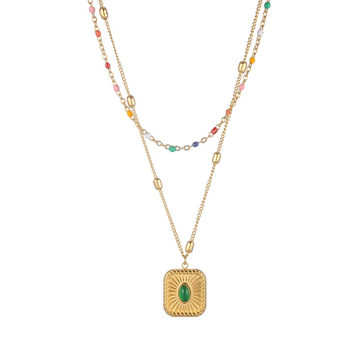Mehrschichtige Halsketten im schlichten Stil mit quadratischer Edelstahlbeschichtung und 18-karätigem Gold