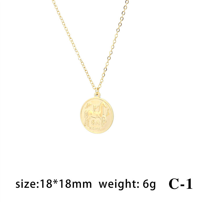 Vintage Style Portrait Stainless Steel  Plating Gold Plated Pendant Necklace