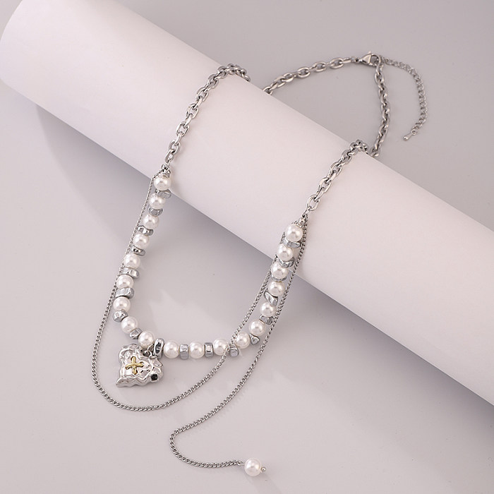Streetwear Korean Style Heart Shape Stainless Steel  Necklace