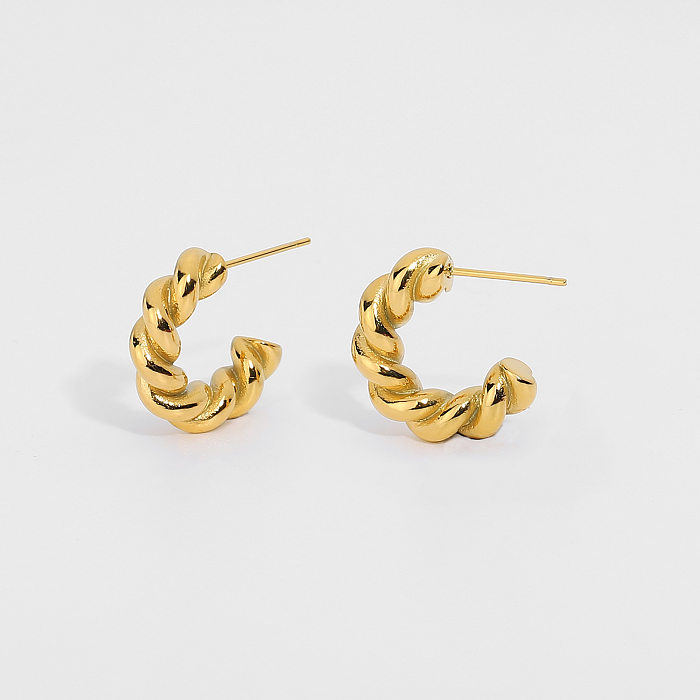 Fashion Gold-plated Stainless Steel   Twist Spiral Hoop Earrings