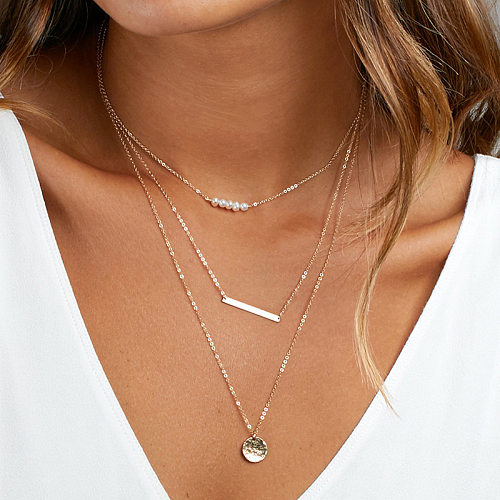 Neue Produkte gestapelte mehrschichtige Edelstahl-Halskette Damen Perlenkette Zubehör Großhandel Schmuck