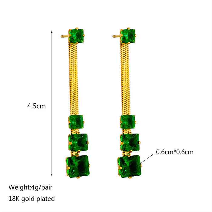 Modische quadratische Edelstahl-Ohrringe mit künstlichem Diamant-Inlay, 1 Paar