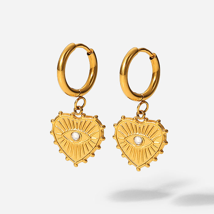 Boucles d'oreilles pendantes en forme de cœur en forme d'oeil du diable en acier inoxydable en or 18 carats