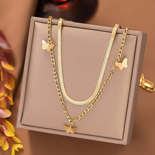 Lady Butterfly Stainless Steel Plating Layered Necklaces
