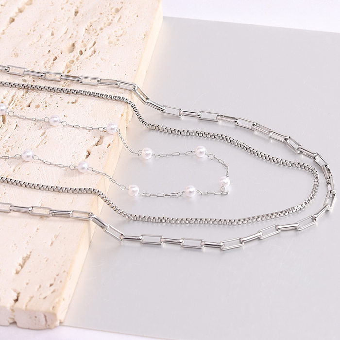 Simple Style Solid Color Stainless Steel Polishing Layered Necklaces