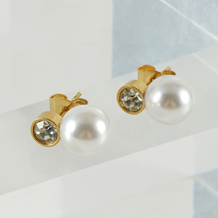 Ohrstecker im Retro-Stil mit geometrischem Edelstahl-Inlay und künstlichen Perlen, 1 Paar