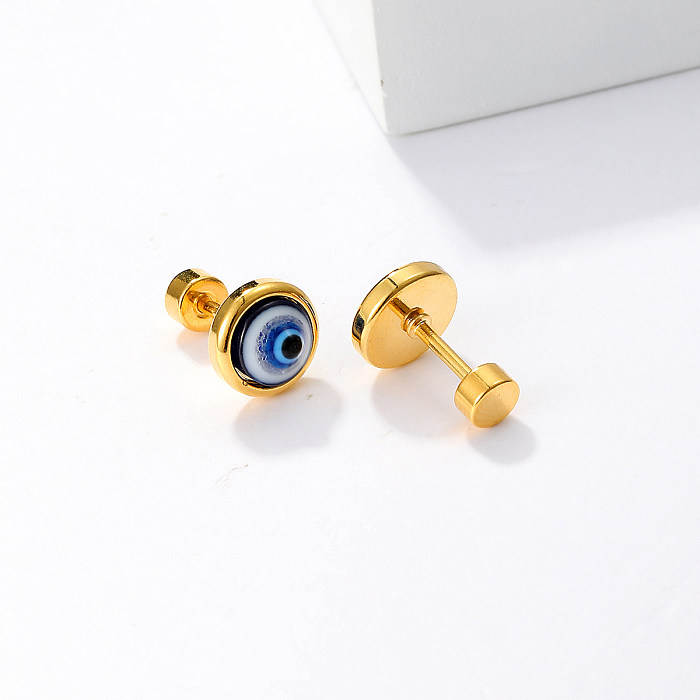 Wholesale 1 Pair Cool Style Devil'S Eye Stainless Steel  18K Gold Plated Turquoise Ear Studs