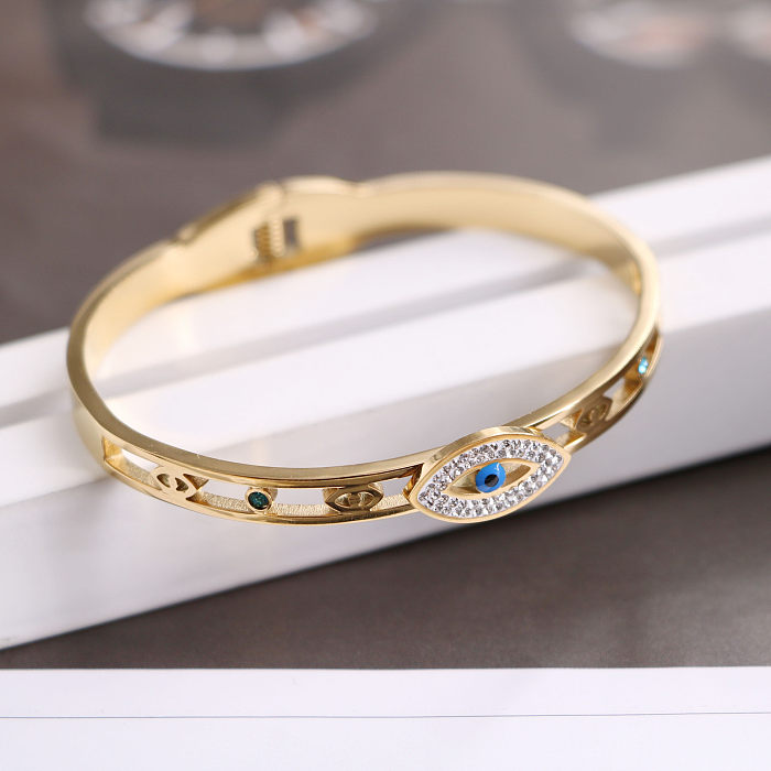 Retro Classic Style Devil'S Eye Titanium Steel Plating Inlay Zircon Bangle