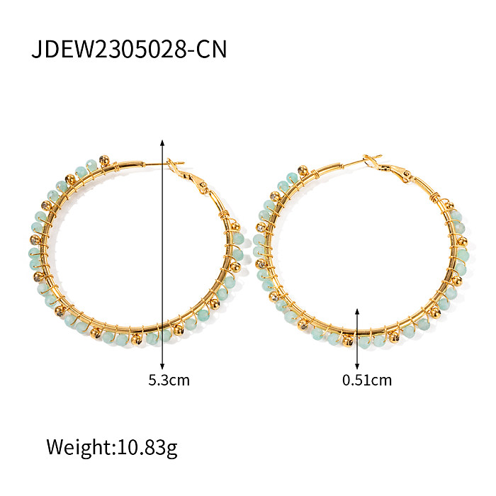 1 Pair IG Style Round Plating Inlay Stainless Steel  Natural Stone 18K Gold Plated Earrings