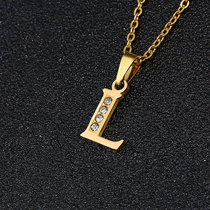 Collier en acier inoxydable avec lettres de mode, incrustation de Zircon, colliers en acier inoxydable